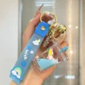 Cute cartoon liquid bubble tea keychain blue strap with rainbow unicorn pendant bag ring - Blue