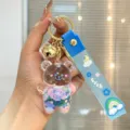 Liquid quicksand bear keychain cute sweet transparent acrylic bag charm pendant accessory - Blue
