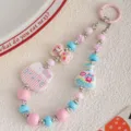 Cute cat beaded phone chain detail, pink and blue charms, aesthetic keychain pendant accessory. - Pale Blue