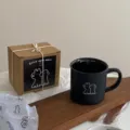 Matte black ceramic coffee mug with cute dog print and gift box packaging, 320ml. - 320ml / Black Puppy