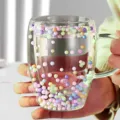 Double wall glass coffee mug with colorful balls inside, clear cute gift cup for women, 350ml - Macaron Ball