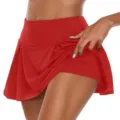 Women solid color fake two-piece athletic tennis skirt high waist fitness shorts activewear - S / Bottoms / Red