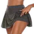 Dark grey athletic skort variant for women, featuring a comfortable fake two-piece design. - S / Bottoms / Gray