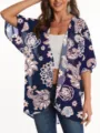 Women Floral Chiffon Kimono Cardigan Summer Beach Cover Up Boho Open Front Sun Protection Top - S / Tops / Navy Pink Floral