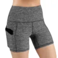 High waist grey heathered yoga shorts with convenient side pocket for running and sports workouts. - S / Bottoms / Heather Grey