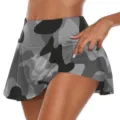 Falda pantalón deportiva camuflaje gris de mujer, talle alto falso dos piezas fitness. - Camo Gris