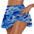 Skort deportivo de camuflaje para mujer, falso dos piezas pantalones cortos de falda. - Camuflaje Azul