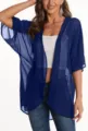 Casual navy blue sheer chiffon kimono cardigan, lightweight open front overlay cover up. - S / Tops / Pure Navy Blue