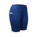 High waist women yoga shorts with side pocket for running fitness gym workout activewear detail view - S / Blue