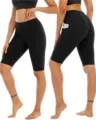 Women high waist yoga shorts with side pockets active fitness running gym biker shorts - S / Black