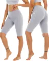 Women's high waisted biker yoga shorts with side pockets grey fitness workout running athletic pants - S / Gray