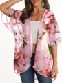 Women Pink Floral Chiffon Kimono Cardigan Summer Beach Cover Up Casual Loose Top - S / Tops / Pink Peony Floral