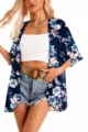 Women Floral Print Chiffon Kimono Cardigan Casual Open Front Beach Sun Protection Top - S / Tops / Navy Tiny Floral