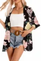 Women Floral Kimono Cardigan Chiffon Sunscreen Cover Up Casual Summer Beach Top Blouse - S / Tops / Black Pink Floral