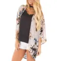 Floral Print Chiffon Kimono Cardigan Women Summer Beach Cover Up Casual Open Front Top - S / Tops / Light Coffee