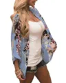 Women Floral Print Chiffon Kimono Cardigan Casual Open Front Beach Cover Up Tops!! - S / Tops / Blue