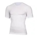 Men white short sleeve compression shirt detail view breathable and elastic fabric design - S / Tops / White