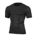 Men short sleeve compression undershirt body shaper black tummy control slimming workout top - Gray