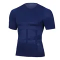 Men's slimming compression short sleeve shirt with tummy control and back support features. - S / Tops / Blue
