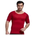 Men compression shapewear short sleeve slim fit workout fitness body shaper athletic shirt - S / Tops / Red