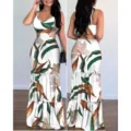 Women V Neck Floral Print Two Piece Dress Casual Summer Sleeveless Crop Top Long Skirt - S / White