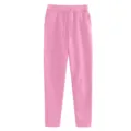 Pink drawstring sweatpants for women, casual fleece-lined trousers with pockets for daily wear. - Pink