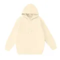 Detailed view of the solid color pet pouch loose hooded sweatshirt with drawstring. - Apricot
