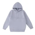 Detail view of solid color loose pullover hoodie with front pet pouch and drawstring. - S / Tops / Light Gray