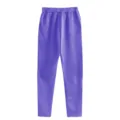 Close up detail of purple fleece lined casual sweatpants featuring a back pocket and elastic waist. - Deep purple