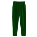 Detail view of solid dark green fleece-lined casual sweatpants with adjustable drawstring waist. - Dark Green