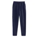 Solid color fleece lined casual sweatpants for men and women with drawstring waist and pockets. - Navy Blue