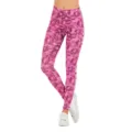 Dames roze lip print slim fit casual yoga leggings met een stijlvol streep ontwerp. - Roze Lipafdrukken & Strepen
