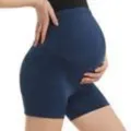 Maternity High Waist Belly Support Yoga Shorts Dark Blue Fitness Slimming Shorts - Navy Blue