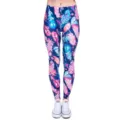 Kleurrijke veren print vrouwen actieve yoga leggings, slanke pasvorm casual stretch broek. - Gekleurde Veren