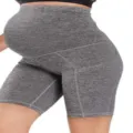 Grey high waist maternity yoga shorts for comfortable pregnancy workouts and daily active wear. - Heather Grey