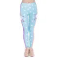 Dames geprinte yoga leggings met schattige ster- en eenhoornmotieven, casual slim fit sportkleding. - Lichtblauw Sterren & Eenhoorn