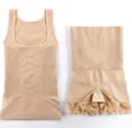 Damen Postpartum Miederwaren Set Bauchweg Hemd und Taillenformende Shorts Nude - Nude Spitzen Set
