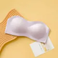 Summer thin strapless ice silk bra anti-slip backless seamless padded tube top lingerie. - L / Grape Purple