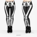 Vrouwen skeleton print skinny leggings, zwarte elastische casual broek voor feest. - Zwart & Wit Skelet