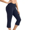 High waist yoga capris featuring functional front side pockets and secure back pockets detail. - S / Navy Blue