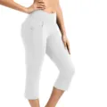 Women high waist yoga pants solid white cropped leggings with side pockets activewear - S / White