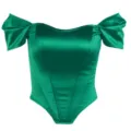 Green satin off-the-shoulder corset top variant, stylish women fashion apparel bustier. - S / Green
