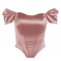 Chic Women Pink Satin Off Shoulder Corset Top Bustier Bodysuit Party Clubwear New - S / Pink