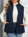 Detailaufnahme der dunkelblauen Damen Steppweste mit Rautenmuster und Stehkragen. - XL / Marineblau