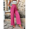 Pantalon ample et décontracté pour femme à taille haute élastique avec cordon de serrage. - S / Rose rouge