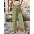 Pantalon decontracte femme taille haute jambe large cordon de serrage vert mode vetement chic - S / Vert Militaire