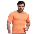 Men orange compression short sleeve shapewear detail with body shaping and tummy control fabric. - Orange