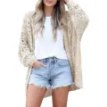 Women open front hollow out knit cardigan long sleeve casual sweater outerwear stylish knitwear - S / Off White