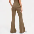 High waist cargo flare yoga pants for women, butt lifting gym trousers with back pockets. - S / Khaki