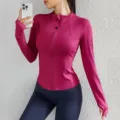 Women's Slim Fit Athletic Zip-Up Jacket in Fuchsia Color Long Sleeve Activewear Top - S / Wild Berry